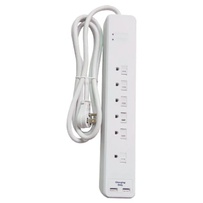 Surge Strip, 6 Outlets + 2 USB Ports