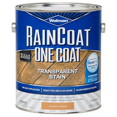 Raincoat 1-Coat Transparent Exterior Wood Stain, Water Based, Water Repellant, Natural Cedar, 1-Gallon