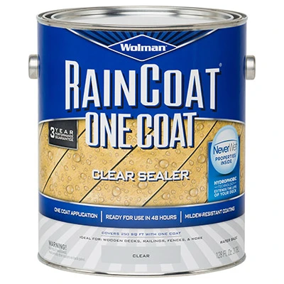 Raincoat 1-Coat Transparent Exterior Wood Sealer, Water Based, Water Repellant, Clear, 1-Gallon