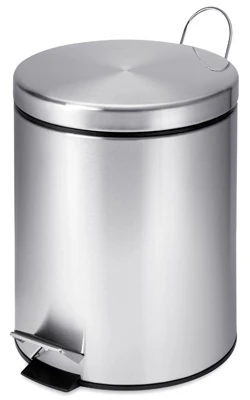 Step Trash Can, Stainless Steel, Round, 1.3-Gal.