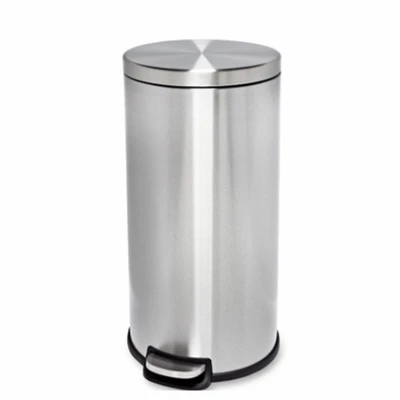 Step Trash Can, Stainless Steel, Round, 7.9-Gal.