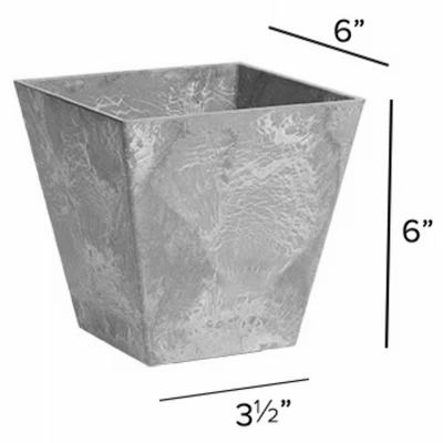 ArtStone Ella Water-Minder Planter, Plastic, Gray, 6 In. Sq.