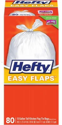 HEFTY Easy Flaps Tall Kitchen Trash Bags, White, 13-Gal., 80-Ct.