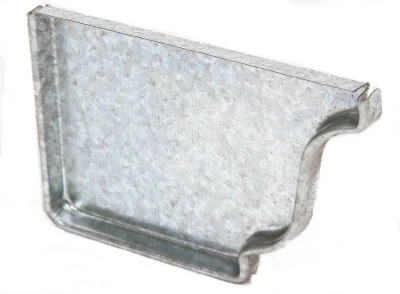 Gutter Left End Cap, Mill Finish Galvanized Steel, 4-In.