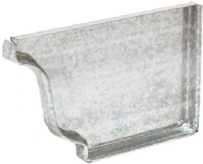 Gutter Right End Cap, Mill Finish Galvanized Steel, 4 In.