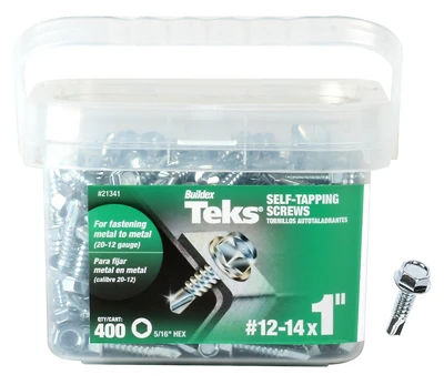 Self-Tapping Screws, Metal To Metal, Hex Head, Drill Point, #12-14 x 1 In., 400-Pk.