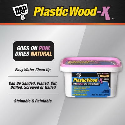 Plastic Wood-X Stainable Wood Filler with DryDex Dry Time Indicator, 32 Ounce Container