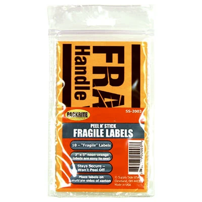 Fragile Stickers, 3 x 5 In., 10-Ct.