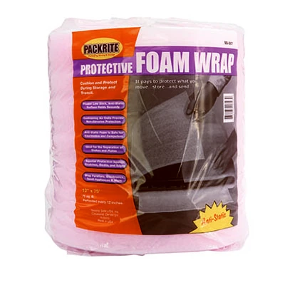 Protective Foam Wrap, Pink, 12-inch X 75-feet, Anti-static Polyethylene