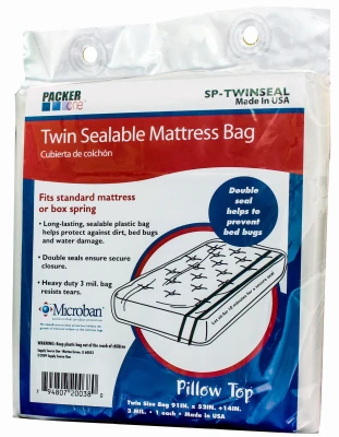 Sealable Full Mattress Bag with Microban Antimicrobial Protection, 91 Inches by 52 Inches by 14 Inches