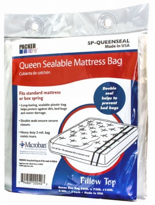 Sealable Queen Size Mattress Bag with Microban Antimicrobial Protection, 96 Inches by 73 Inches by 14 Inches
