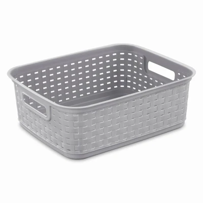 Short Wicker-Look Basket, Cement Color, 15 x 12.25 x 5.25 In.