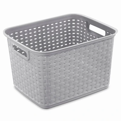 Tall Wicker-Look Basket, Cement Color, 15 x 12.25 x 9.375 In.