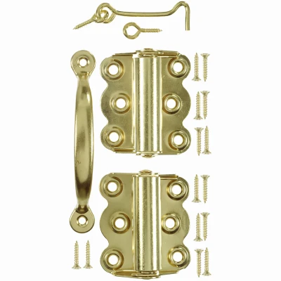 Screen / Storm Door Hinge & Handle Set, Brass Plated