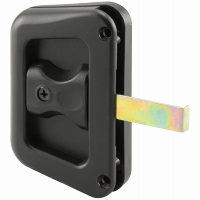 Screen Door Handle and Latch, Black Plastic, Fits Hat Section Style Doors