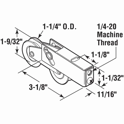 Sliding Door Roller Assembly, Concave Edge, Ball Bearings, 1-1/4 In. Tandem Wheels