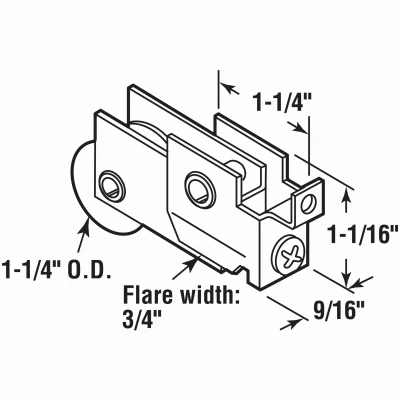 Mirrored Door Roller Assembly for Crest Doors, 1-1/4 In. Steel Ball Bearing