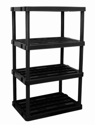 Shelving Unit, 4 Shelves, Heavy-Duty Plastic, Black, 24 x 36 x 61.5 In.