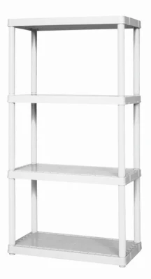 4-Shelf Shelving Unit, White Plastic, 24 x 12 x 48.25 In.