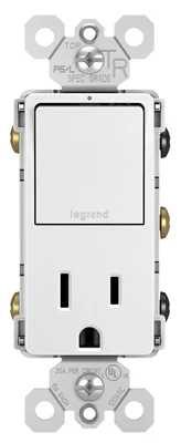 Pass and Seymour Radiant Single Pole Switch and Single Receptacle Combination, White Finish
