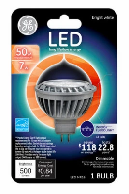 Led Floodlight Bulb, Bright White, Clear, Mr16, 500 Lumens, 7 Watt