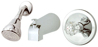 Tub & Shower Faucet + Showerhead, Acrylic Handle, Chrome