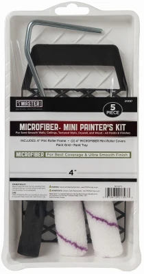 5-piece Mini Paint Roller Set With Two 4-inch Microfiber Rollers And Tray
