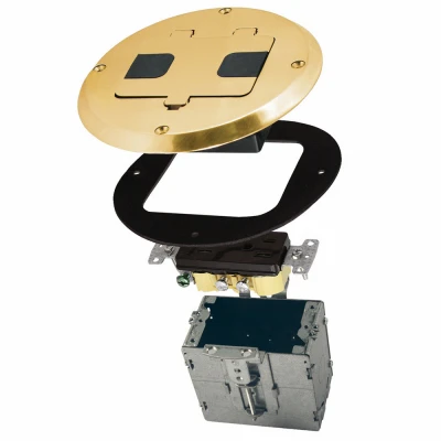 Floor Box Outlet/ Receptacle Kit, 4 In. Round Brass Cover