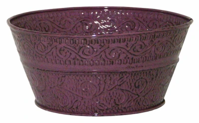8 Inch Embossed Purple Metal Bowl Planter for Indoor and Outdoor Use