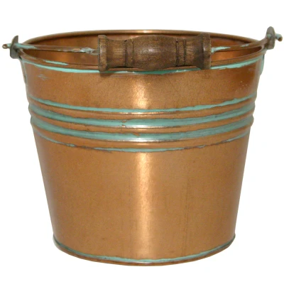 Planter With Handle, Banded Metal, Vintage Copper, 6 In.