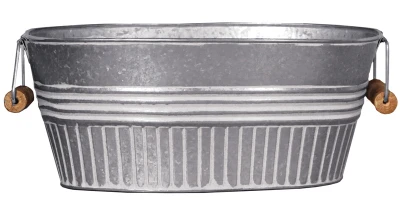 Basin Planter, Galvanized Metal, White Wash, 14-In.