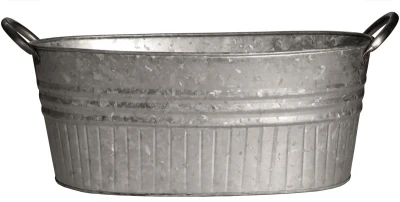 Oval Tub Planter With Handles, Galvanized Metal, 12 In.