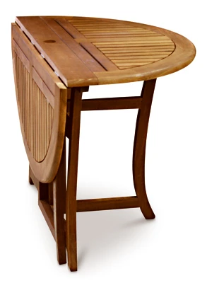 Folding Eucalyptus Patio Table, 48 Inch Round - Outdoor Furniture For Small Spaces