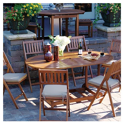 Seven Piece Fold and Store Wood Dining Set with Table and Chairs