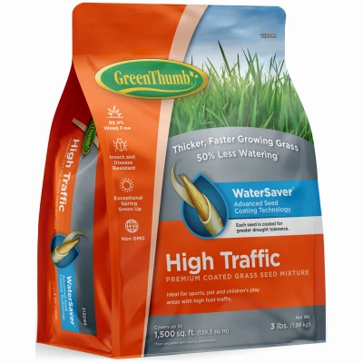 Premium Coated High-Traffic Grass Seed, 3 Lbs., Covers 1,500 Sq. Ft.