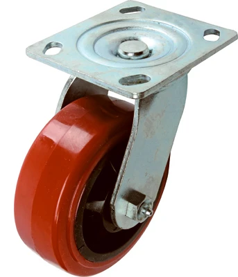 5-inch Red Polyurethane Swivel Caster With Steel Plate Mount - 551 Lb Load Capacity