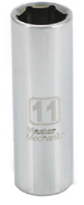 Metric Deep Well Socket 11 Millimeter 6-Point 1/4 Inch Drive