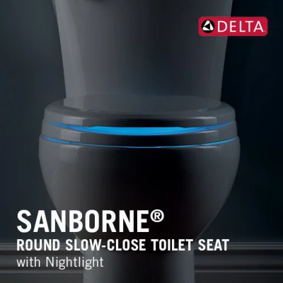 Elongated Toilet Seat with Night Light and Slow-Close Feature