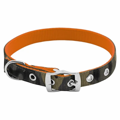 Reversible Dog Collar in Camouflage and Orange, Adjustable 0.75 Inch by 16 to 20 Inches