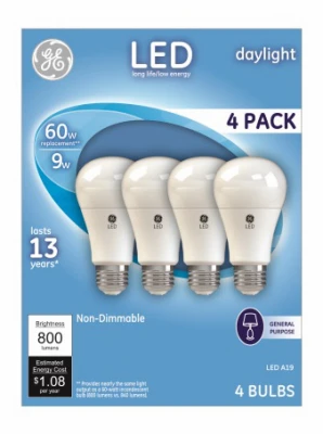 GE 4PK 9W Day A19 Bulb