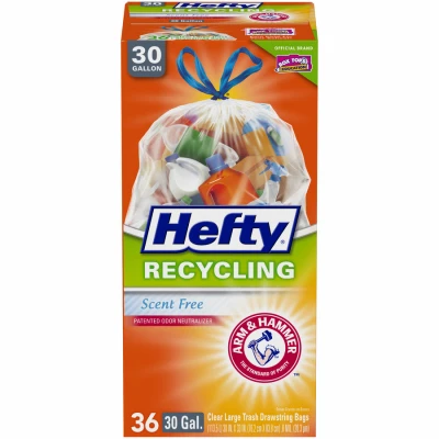 Clear Recycling Drawstring Trash Bags, 30 Gallons, 36-Ct.