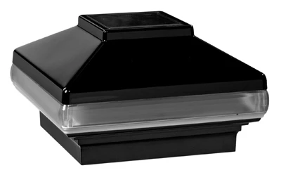 Black Solar Light Post Cap for 4 by 4 Inch Posts with Integrated Solar Panel