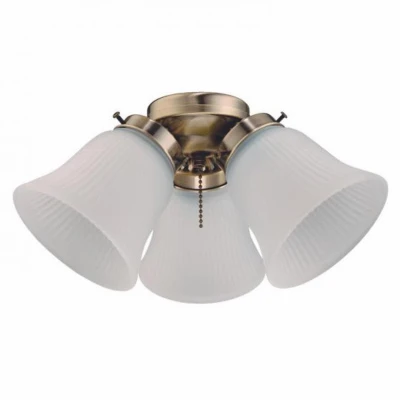LED Ceiling Fan Light Kit in Antique Brass Finish with Frosted Ribbed Glass Shade