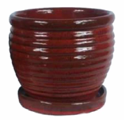 6 Inch Red Honey Jar Planter, Ceramic With Attached Saucer, Trendspot Model Cr10479-05d
