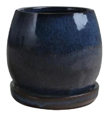 8 In. Artisan Planter, Ceramic, Drip Blue