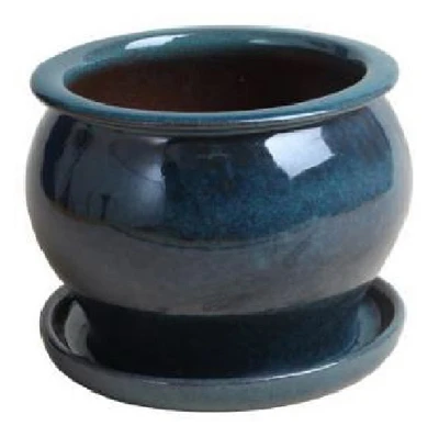11 Inch Aqua Blue Ceramic Studio Planter Pot