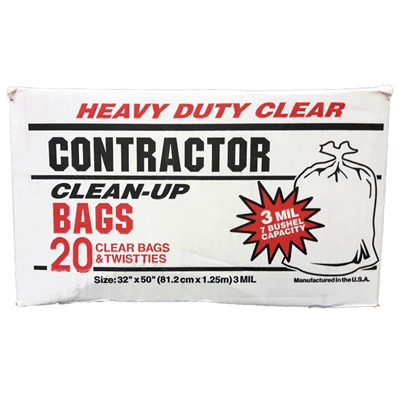 Contractor Trash Bags, Twist Ties, Clear, 3 Mil, 42 Gallons, 20-Ct.