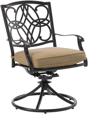Cambridge AlumiCast Swivel Rocker Dining Chair with Beige Cushion and Bronze Frame