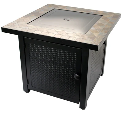 Gas Fire Pit Table with Slate Tile Top, 30 Inch Square, Outdoor Heating Table