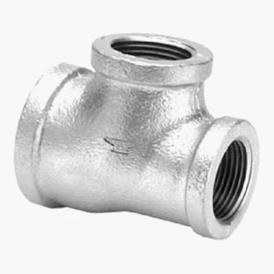 Galvanized Steel Reducing Pipe Tee, 1 Inch by 3 Quarter Inch